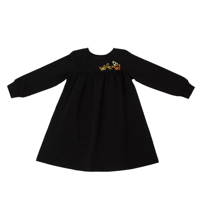 Vestido de cintura alta con mariposas bordadas en varios colores y cordón de alfiler