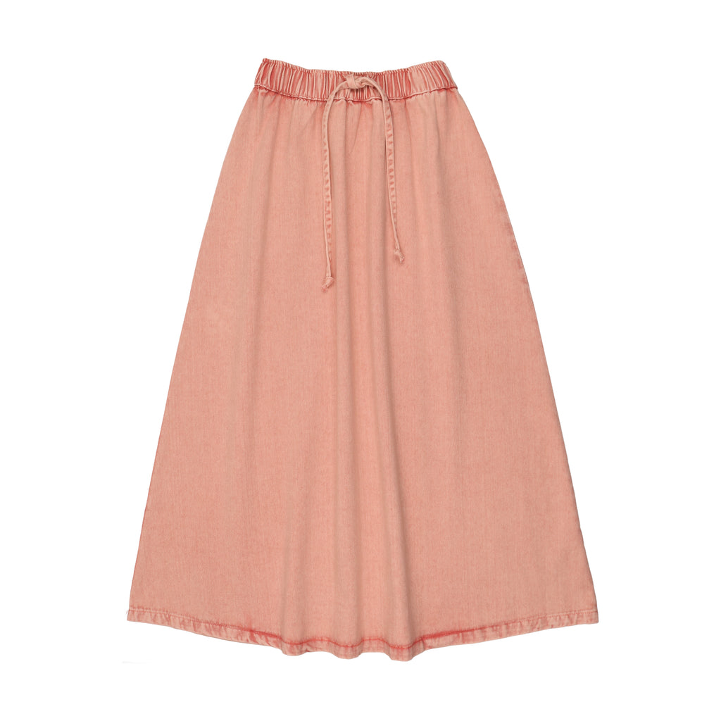 K200 KIN KIN FALDA LARGA DE VAQUERO ROSA CON CORDÓN