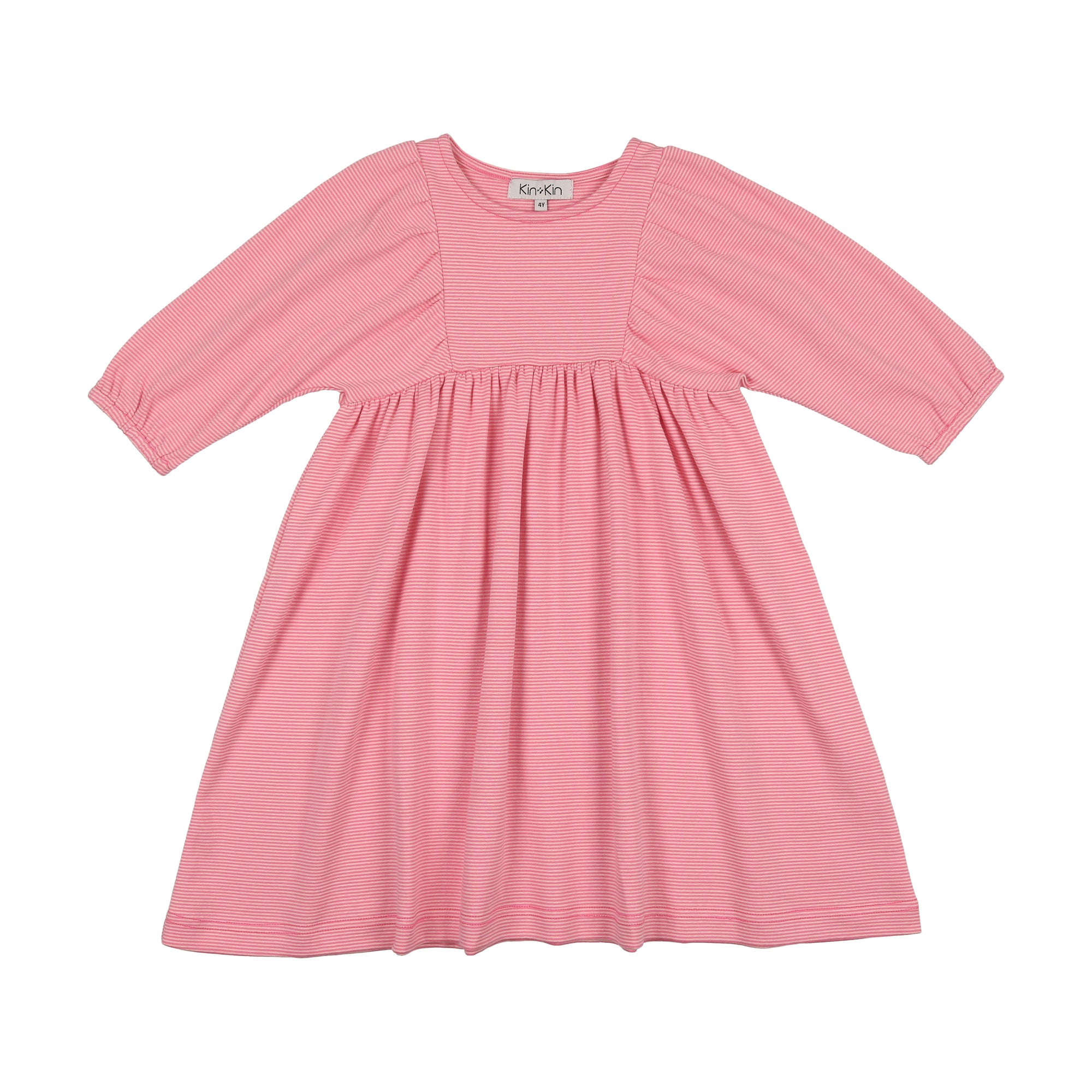 Vestido rosa intenso de manga larga a rayas KIN KIN