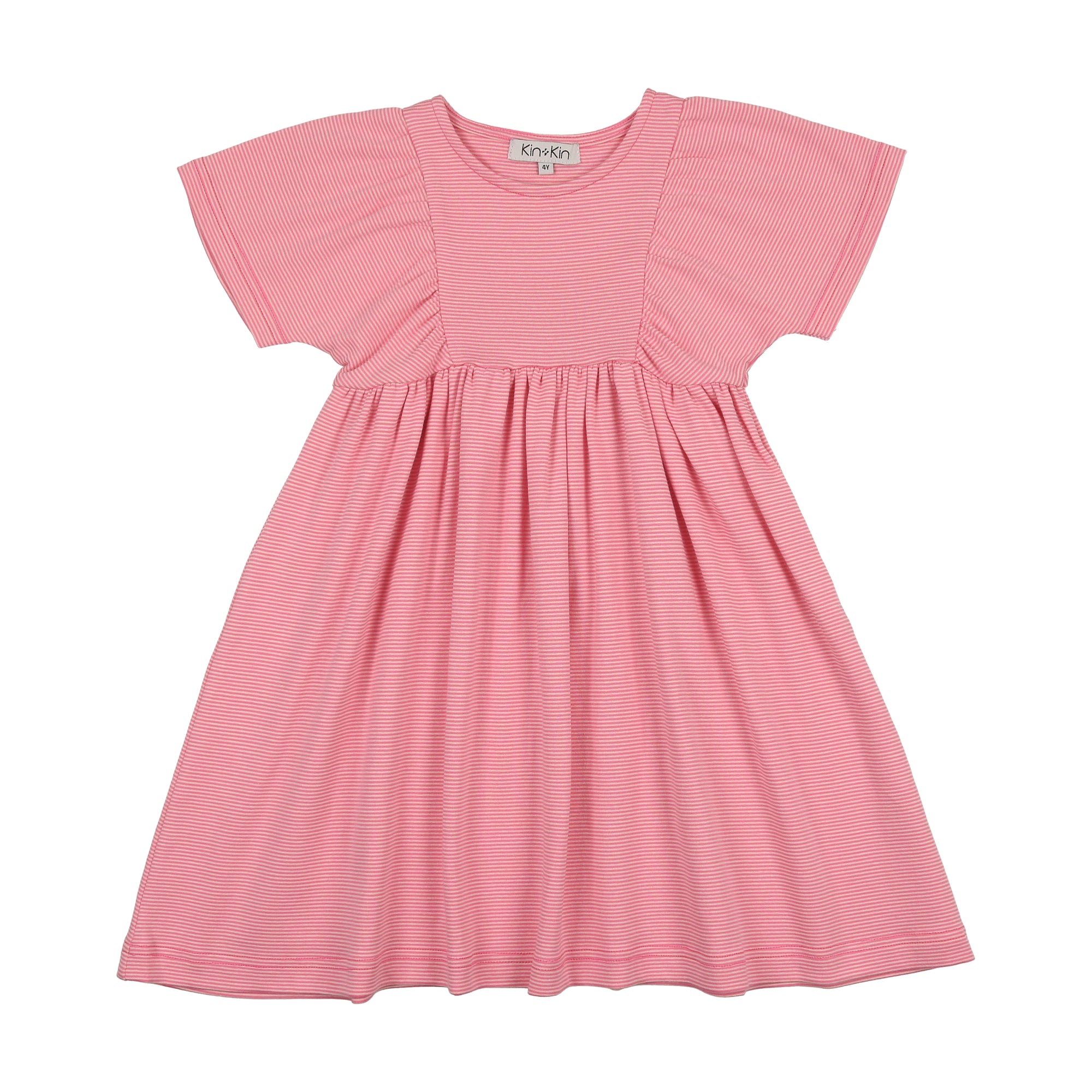 KIN KIN VESTIDO DE MANGA CORTA A RAYAS ROSA