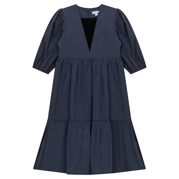 Vestido de tafetán con pompones