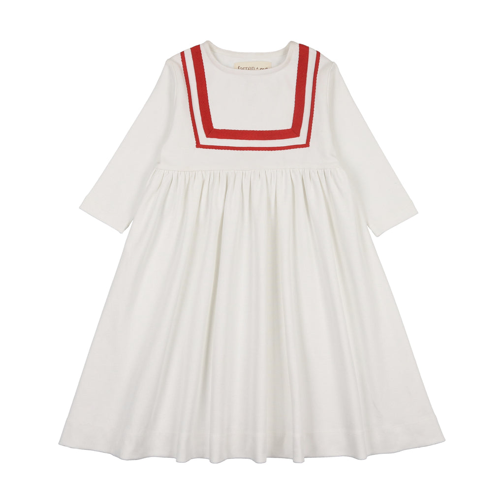 F286L VESTIDO MARINERO DE TENIS CON MANGAS 3/4 CRUDO/ROJO