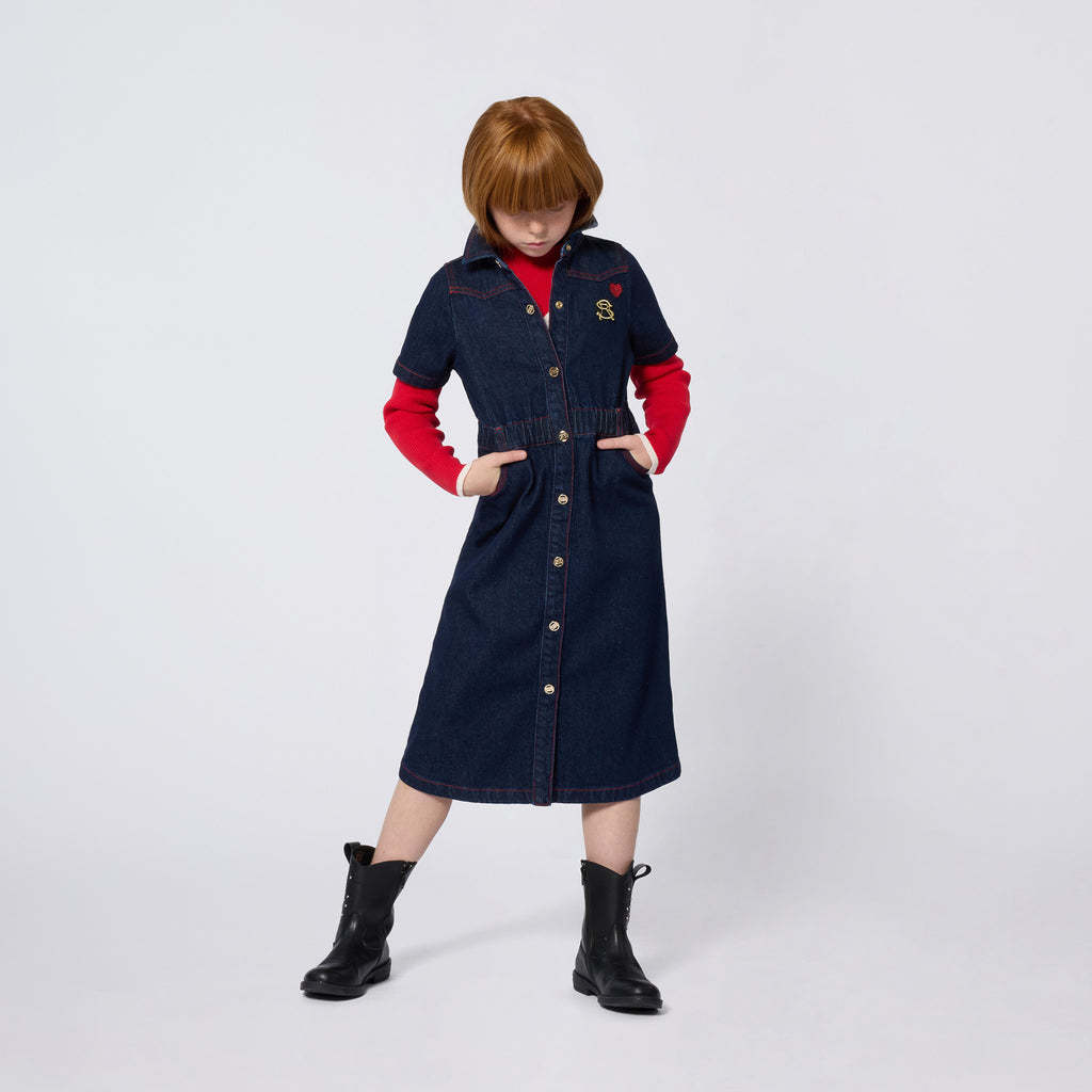 A00323 SONIA RYKIEL VESTIDO MIDI AZUL VAQUERO