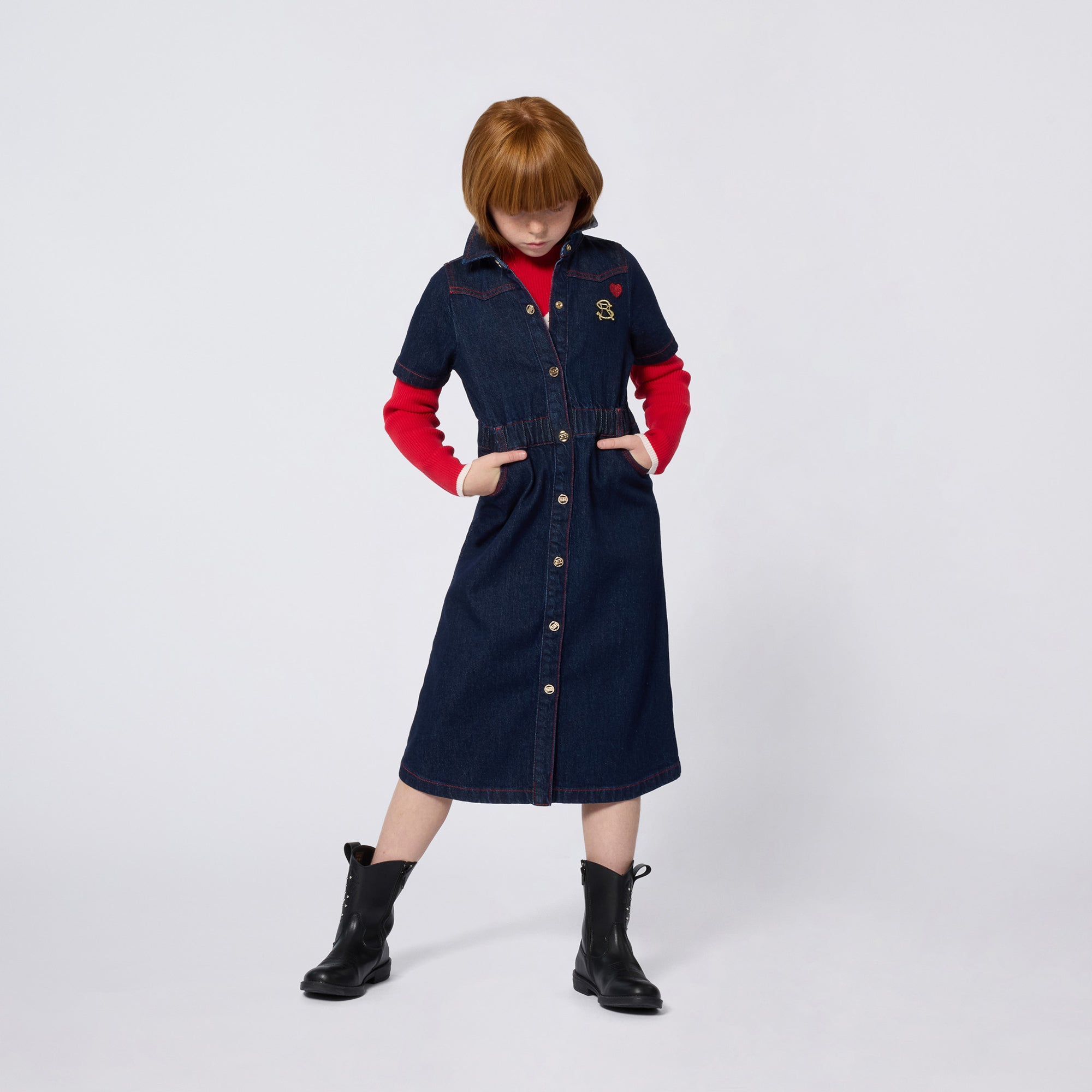 A00323 SONIA RYKIEL VESTIDO MIDI AZUL VAQUERO