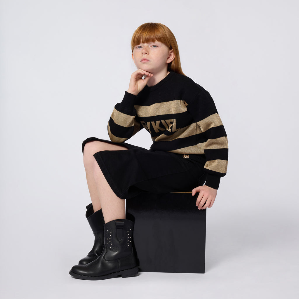 A00349 SONIA RYKIEL SUÉTER CON LOGO DE RAYAS DORADAS Y NEGRAS