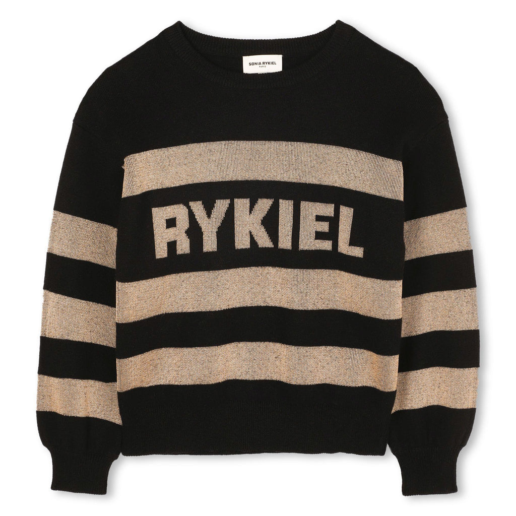 A00349 SONIA RYKIEL SUÉTER CON LOGO DE RAYAS DORADAS Y NEGRAS