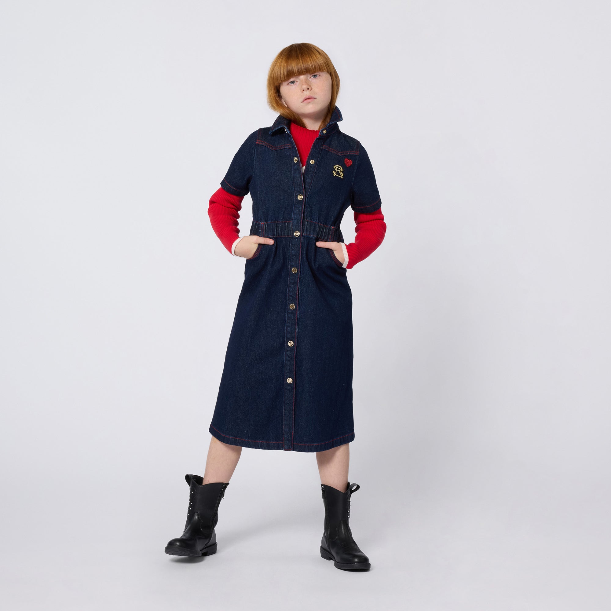 A00323 SONIA RYKIEL VESTIDO MIDI AZUL VAQUERO